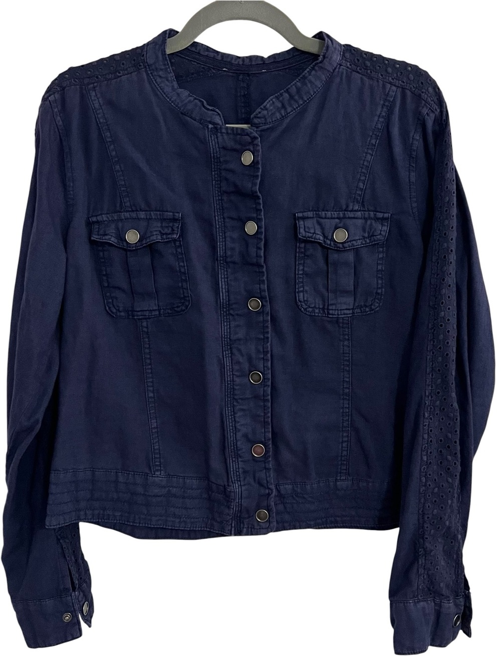 Linen Blend Utility Jacket in Navy